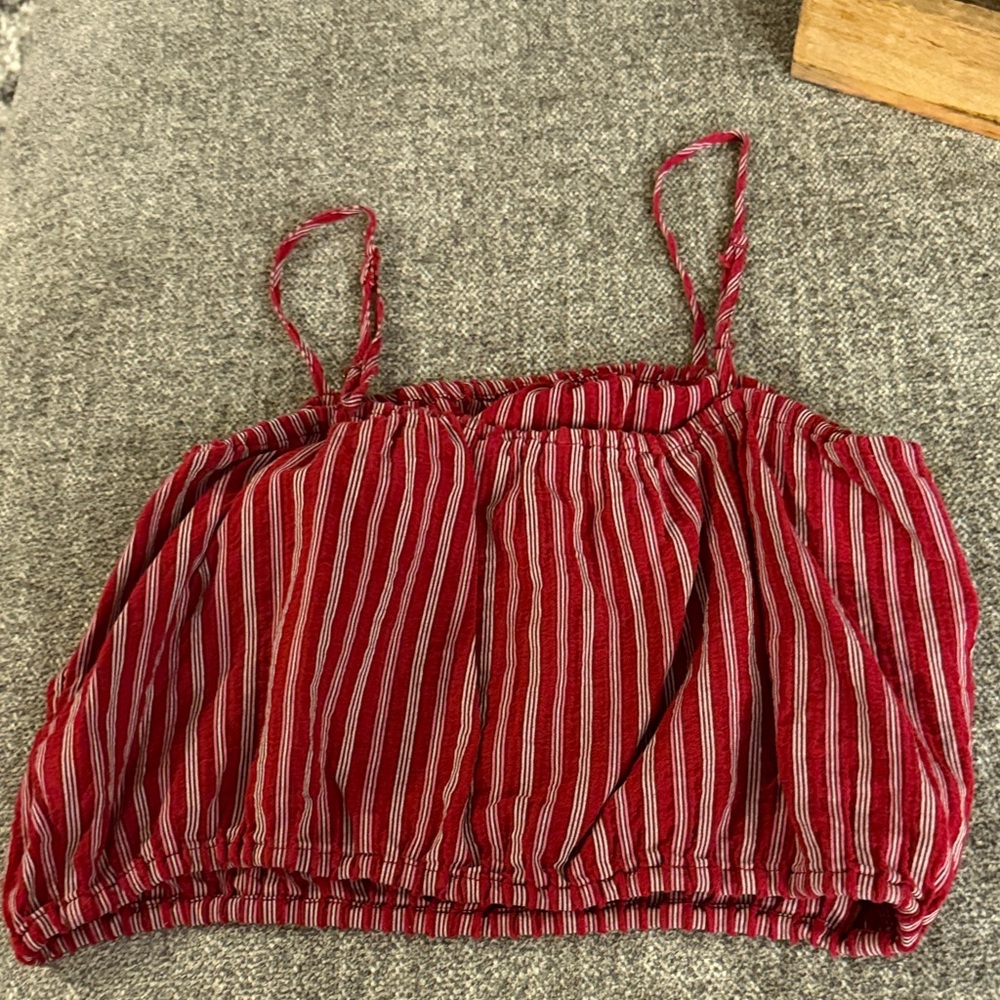 American Eagle Outfitters Red and White Striped Crop Top